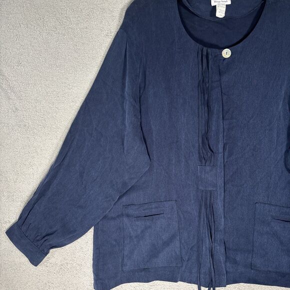 Vintage Design Todays Tunic Top Women’s 2X Navy Blue Rayon Silk Lagenlook Boxy - Picture 5 of 16